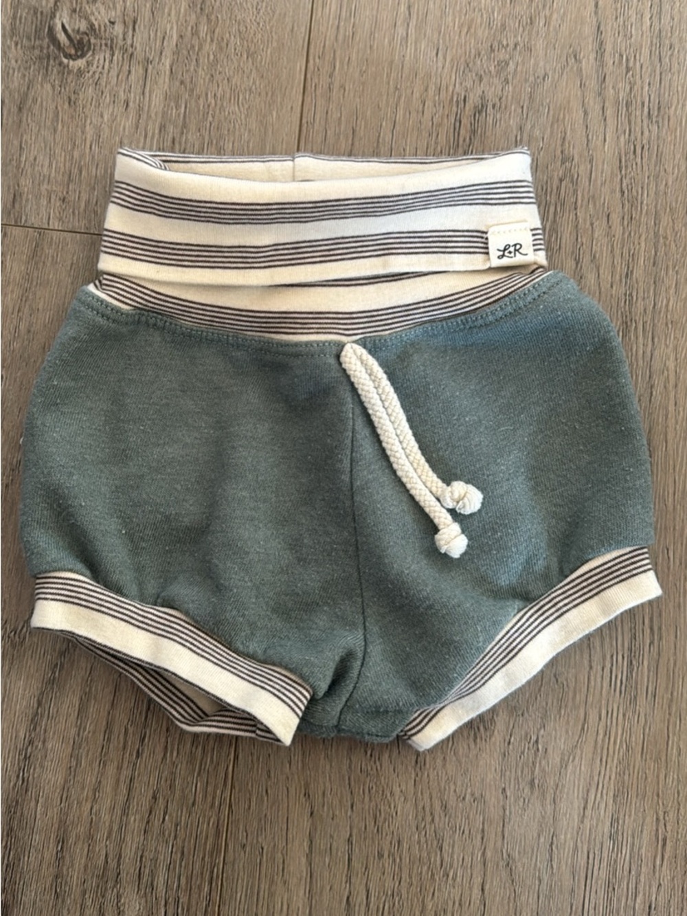 Striped Waistband Olive Green Baby Shorts Lulu + Roo